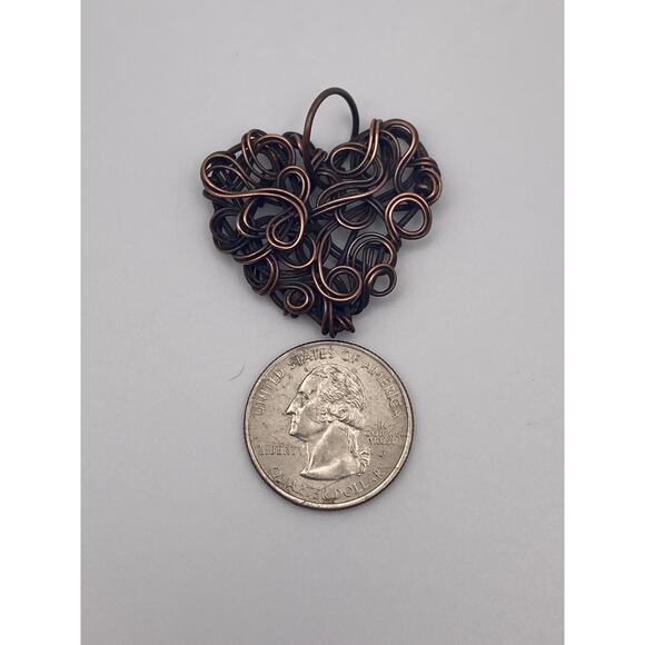 Antiqued Handmade Copper Wire Chaos Style Dainty Heart Pendant - Picture 6 of 6